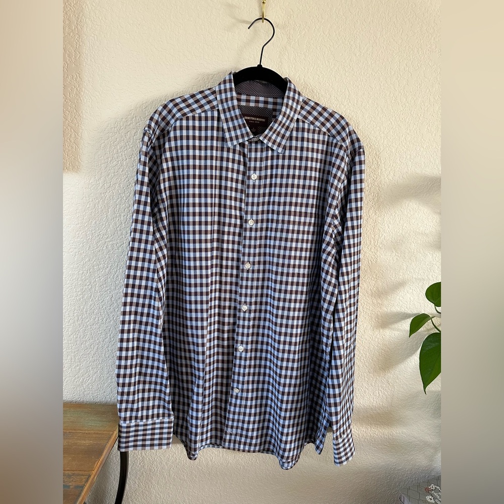 Johnston and Murphy Men’s Plaid Shirt Long Sleeve Button Front